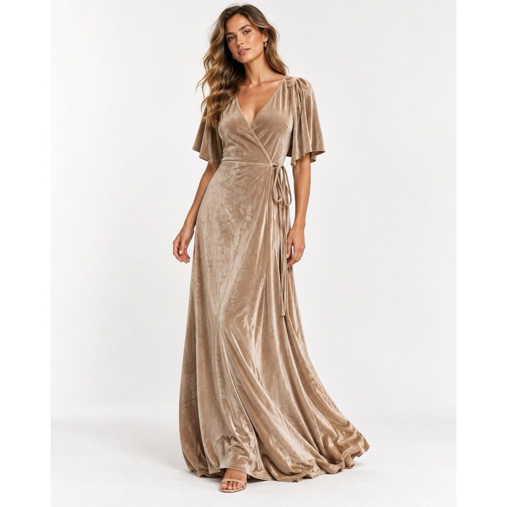 Baltic Born Meghan Champagne Velvet Wrap Maxi Dress Size S NWT
